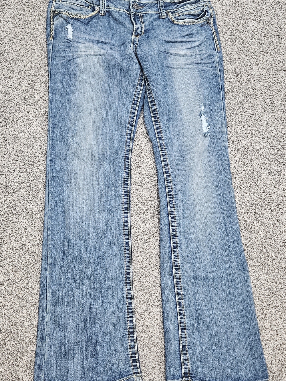 V Star Long Women's Light Wash Bootcut Jeans with Subtle Distressing